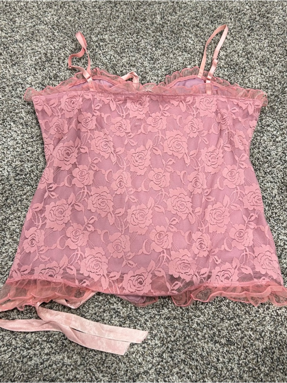 Oh Yes Plus Pink Lace Lined Femme XXL Cami Top Ribbon Tie Coquette Tank Y2K - Picture 5 of 5
